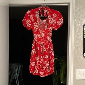 Beautiful floral printed red mini dress size medium